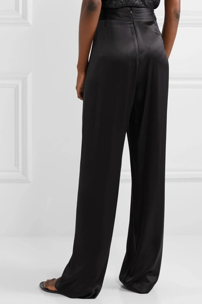 Shop Michelle Mason Gathered Silk-charmeuse Wide-leg Pants In Black
