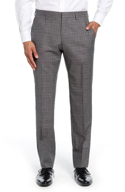 Shop Hugo Boss Genesis Flat Front Plaid Wool Trousers In Medium Grey