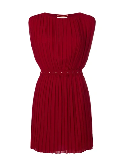 Shop Saint Laurent Short Pleated Dress In Red