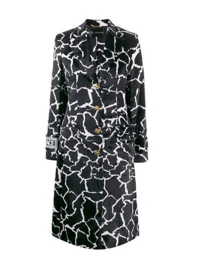 Shop Versace Marble Effect Printed Coat In Black
