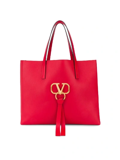 Shop Valentino Garavani Large Vring Leather Tote Bag In Red