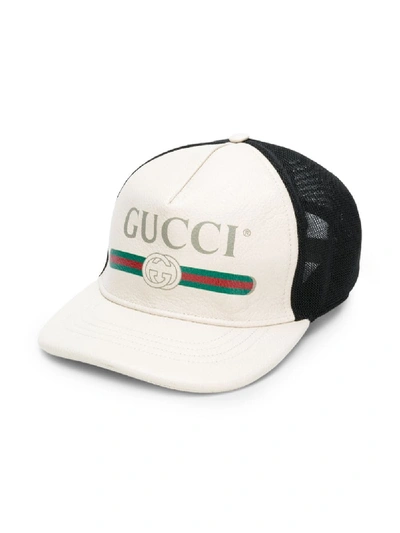 Shop Gucci Print Leather Baseball Hat In Neutrals