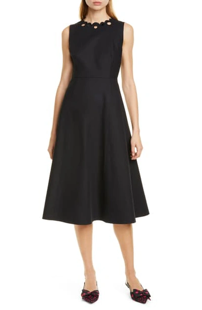 Shop Kate Spade Scallop Neck Cotton Fit & Flare Dress In Black
