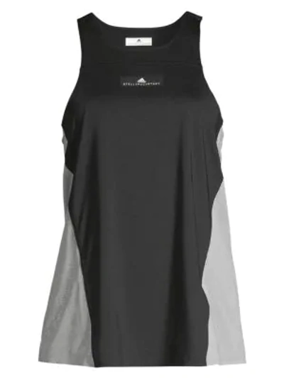 Shop Adidas By Stella Mccartney Run Loose Mesh Colorblock Workout Tank In Black Grey