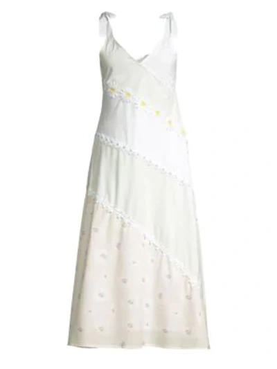 Shop Solid & Striped Daisy Trim Cotton A-line Dress In White