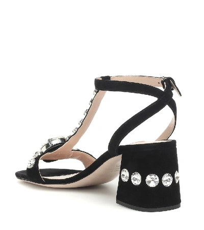 Shop Miu Miu Embellished Suede Sandals In Black