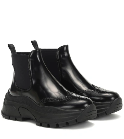 Shop Prada Leather Ankle Boots In Black