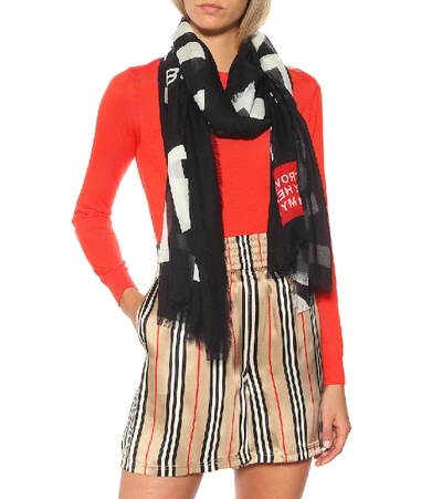 Shop Burberry Printed Wool And Silk Scarf In Black