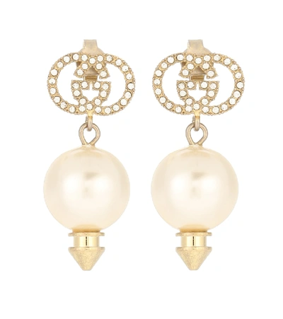 Shop Gucci Gg Crystal-embellished Earrings In White