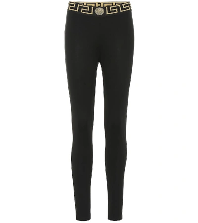 Shop Versace Technical Jersey Leggings In Black