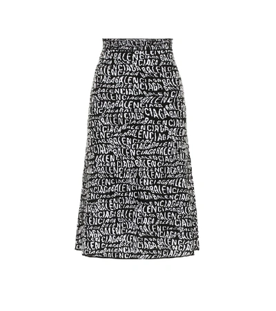 Shop Balenciaga Printed Midi Skirt In Black