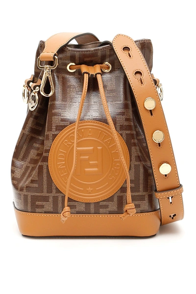 Shop Fendi Mon Tresor Drawstring Bucket Bag In Brown