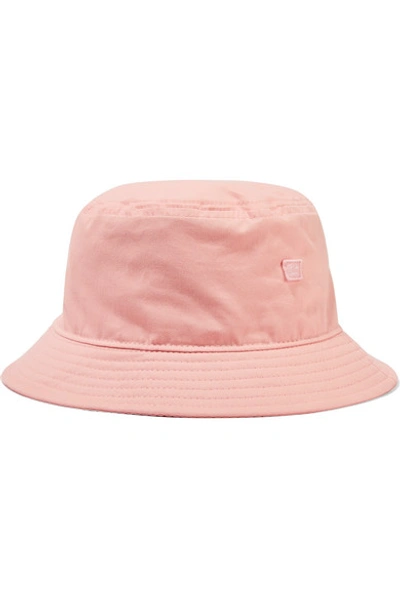 Shop Acne Studios Buk Face Appliquéd Cotton-twill Bucket Hat In Baby Pink