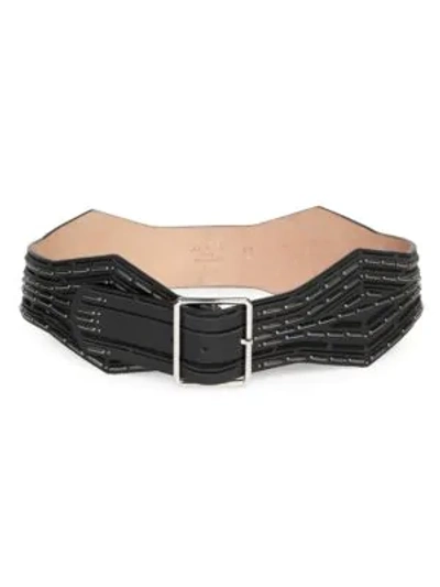 Shop Alaïa Women's Triangle Effect Leather Belt In Noir
