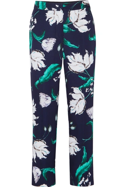 Shop Erdem Giana Floral-print Satin-twill Straight-leg Pants In Navy