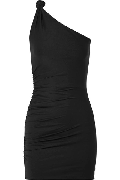 Shop Alix Celeste One-shoulder Cutout Ruched Stretch-jersey Mini Dress In Black
