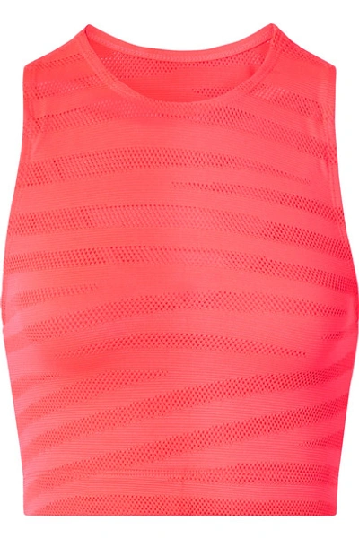 Shop Adam Selman Sport Racer Cropped Paneled Neon Stretch-mesh Top In Bright Pink