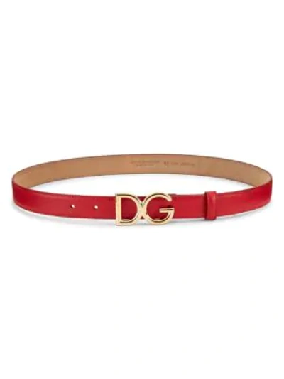 Shop Dolce & Gabbana Dg Logo Leather Belt In Red