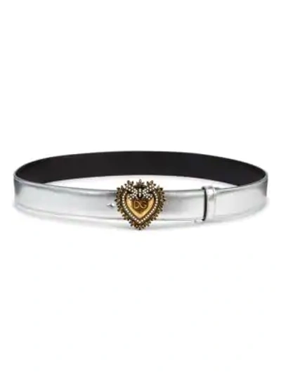 Shop Dolce & Gabbana Women's Devotion Metallic Leather Belt In Silver