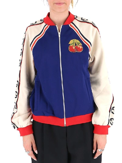 Shop Gucci Cherry Detail Zipped Bomber Jacket In Multi