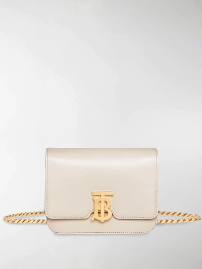 Shop Burberry Leather Belted Tb Bag In White