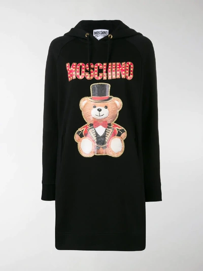 Shop Moschino Teddy Circus Hoodie Dress In Black