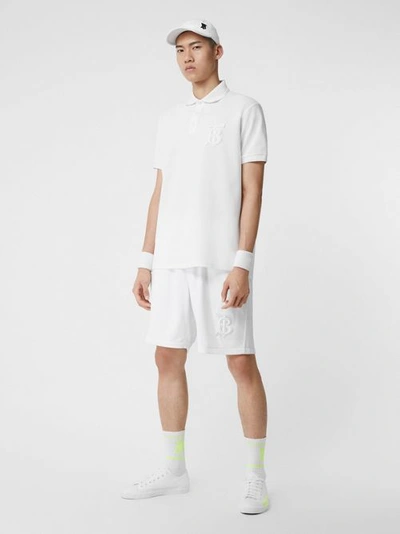 Shop Burberry Monogram Motif Cotton Piqué Oversized Polo Shirt In White