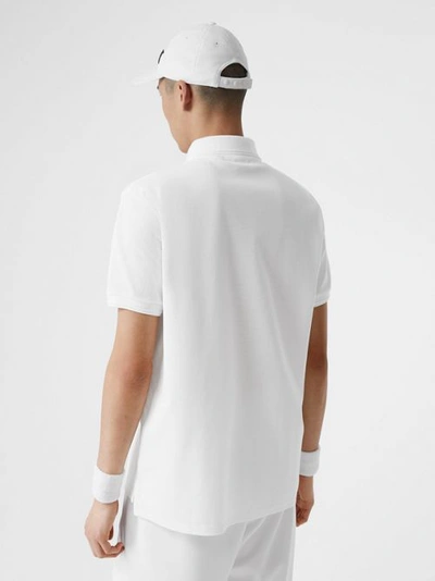 Shop Burberry Monogram Motif Cotton Piqué Oversized Polo Shirt In White