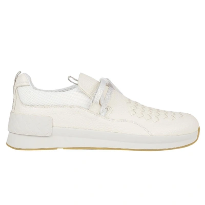 Shop Bottega Veneta Woven Detail Sneakers In White