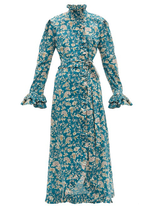Evi Grintela Gisele Ruffled Floral-Print Cotton Maxi Dress In Blue ...