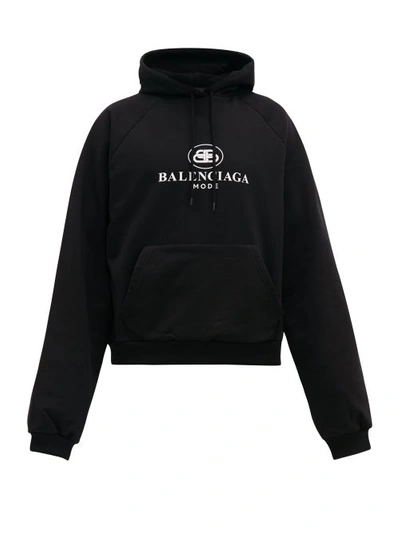 Balenciaga Bb Mode Logo-print Cotton Hooded Sweatshirt In Black