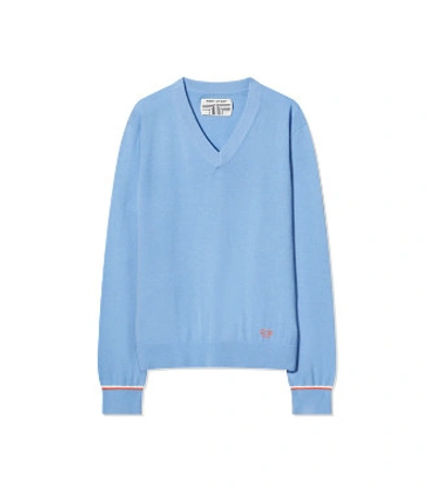 Shop Tory Sport Performance Merino V-neck Sweater In Ace Blue