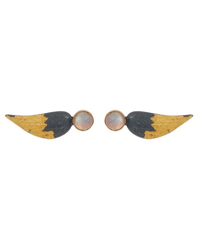 Shop Acanthus Oxidised Silver Moonstone Wing Stud Earrings