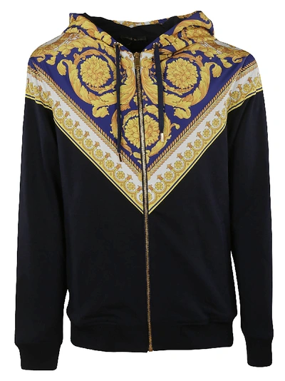 Shop Versace Barocco Print Hoodie In Blue