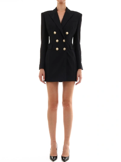 Shop Balmain Double-breasted Wool Dress In Black