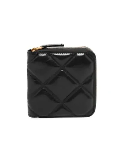 Shop Bottega Veneta Women's Mini Zip-around Patent Leather Wallet In Black