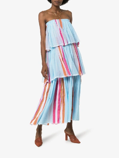 Shop Lemlem Eskedar Striped Tiered Maxi Dress In Blue