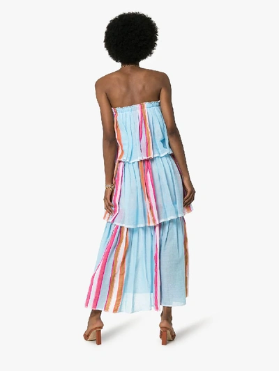 Shop Lemlem Eskedar Striped Tiered Maxi Dress In Blue