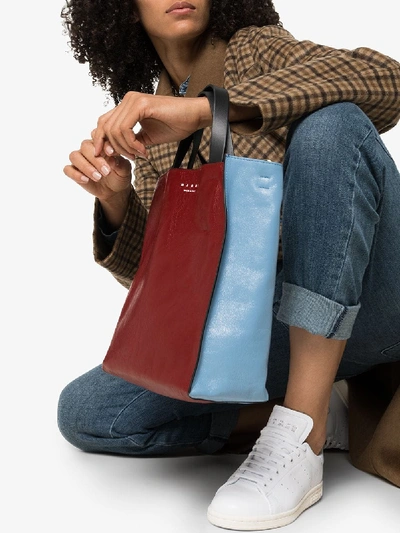 Shop Marni Red And Blue Museo Medium Tote Bag