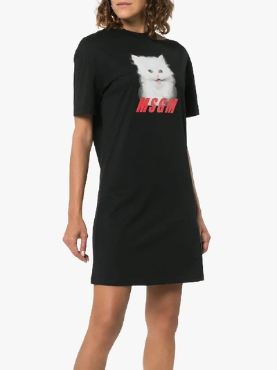 Shop Msgm Mini Cat T-shirt Dress In Black