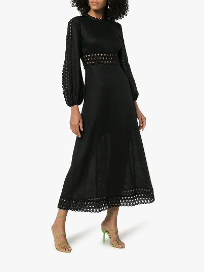 Shop Zimmermann Verity Broderie Anglaise Midi Dress In Black