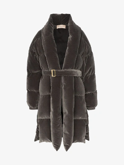 Shop Alexandre Vauthier Belted Padded Velvet Coat In Grey