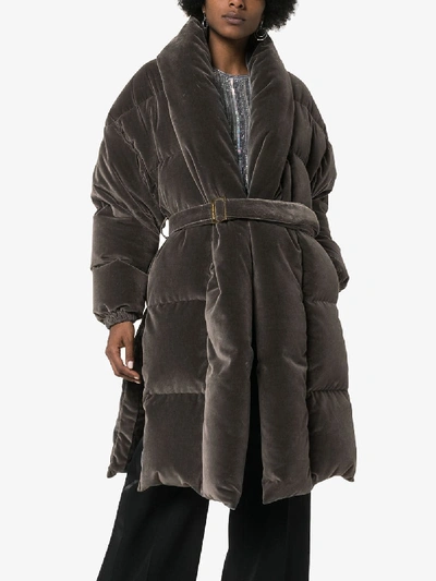 Shop Alexandre Vauthier Belted Padded Velvet Coat In Grey
