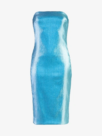 Shop Area Crystal-trimmed Lamé Dress In Blue