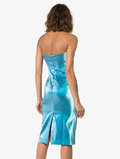 Shop Area Crystal-trimmed Lamé Dress In Blue
