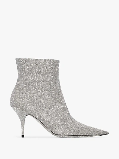 Shop Balenciaga Metallic Silver Knife 80 Glitter Ankle Boots