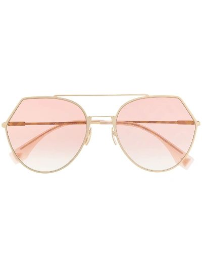 Shop Fendi Eyewear Oversized Monogram Sunglasses - Gold