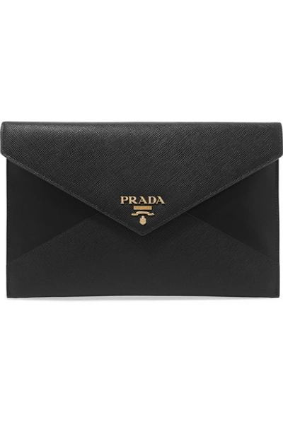 Shop Prada Paneled Leather Pouch In Black