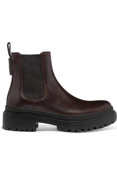 Shop Brunello Cucinelli Bead-embellished Leather Chelsea Boots In Brown