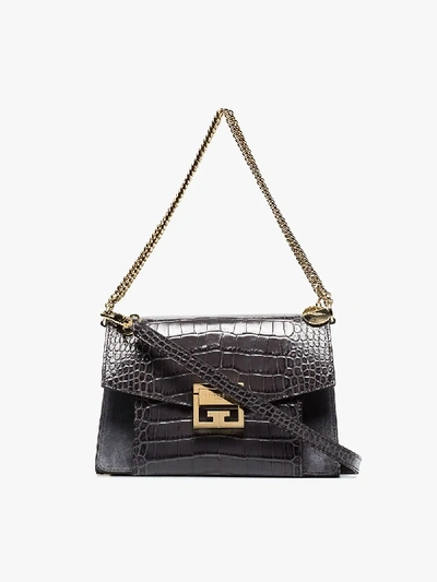 Shop Givenchy Grey Gv3 Croc-embossed Shoulder Bag
